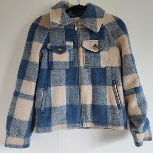 Avec Les Filles Blue Cream Zippered Shacket Jacket XS